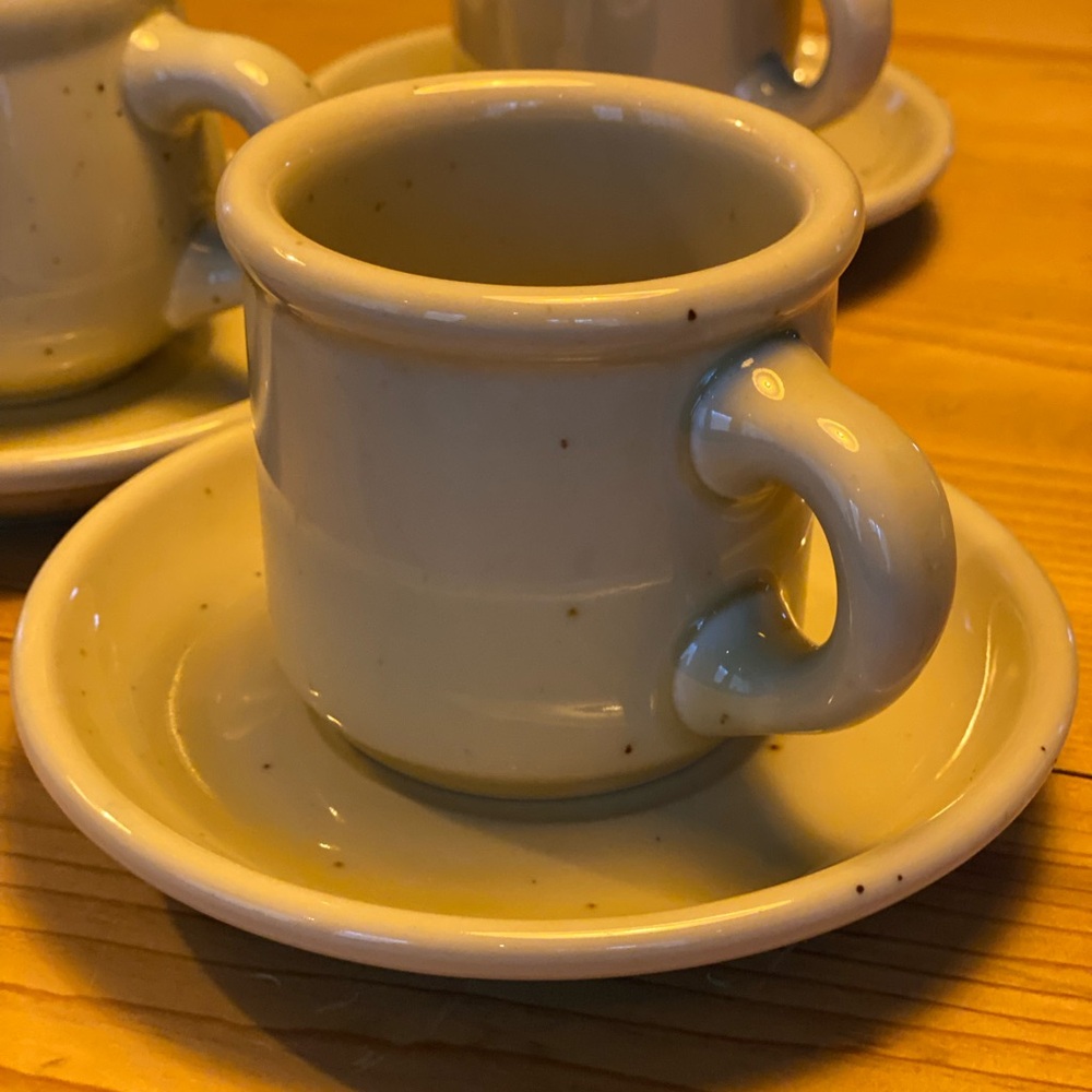 1970’s Set of 10 Galaxy Vintage Stoneware Saucer Plates and Coffee Cups